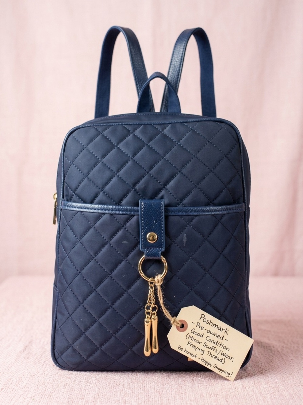 Nicole Miller Quilted Backpack in Blue Like New
